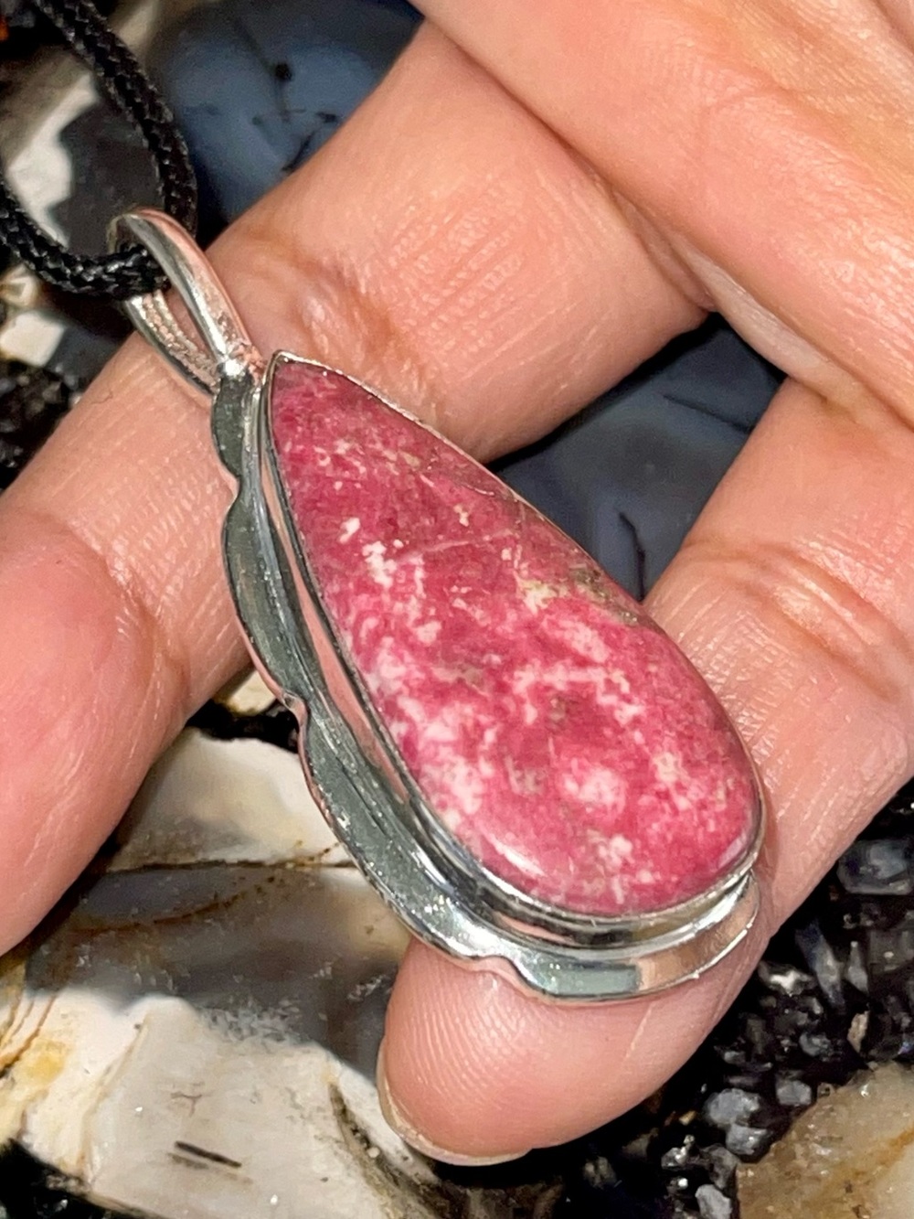 Dainty Pink Thulite Crystal Pendant 2”